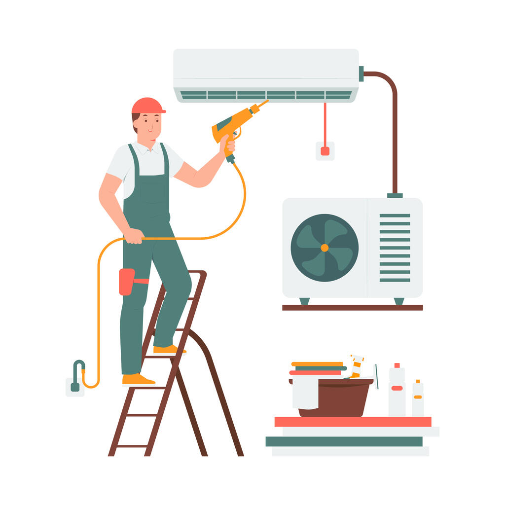 Field service worker repairing an HVAC system