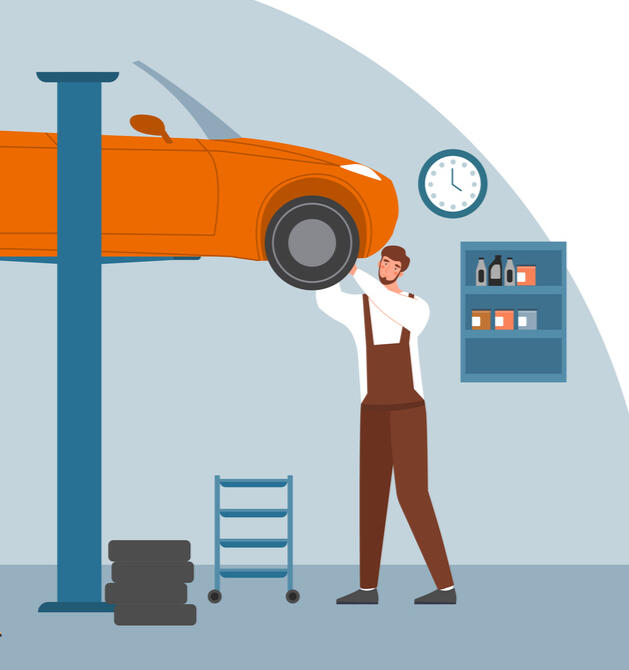 Inventory Management for Mechanics and Auto Shops Mechanic at work at an auto shop with a shelf of inventory behind him